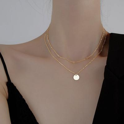 Trendy 925 Sterling Silver Double Layer Choker Necklace Round Piece Pendant Necklaces Gift For Women Fine Accessories Jewelry