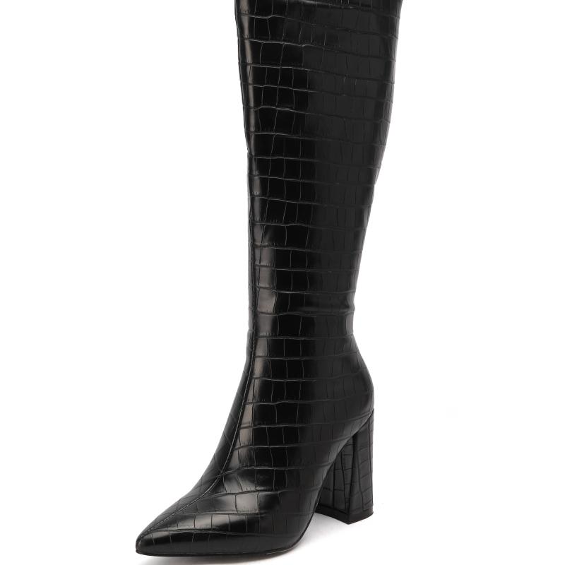 Black White Knee High Boots Women Winter Shoes 2024 Sexy Blue Western Women's Cowboys Long Boot Big Size Footwear Brand