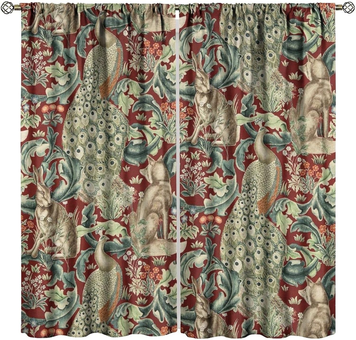 Tende oscuranti vintage William Morris Wildlife   Tende da finestra rustiche boho con animali e piante   per Soggiorno Camera da letto 21(W)*