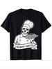 A Men'S Chef Skull T-Shirt - a Cartoon Print Short-Sleeve Round-Neck Top, Suitable for Chefs In The