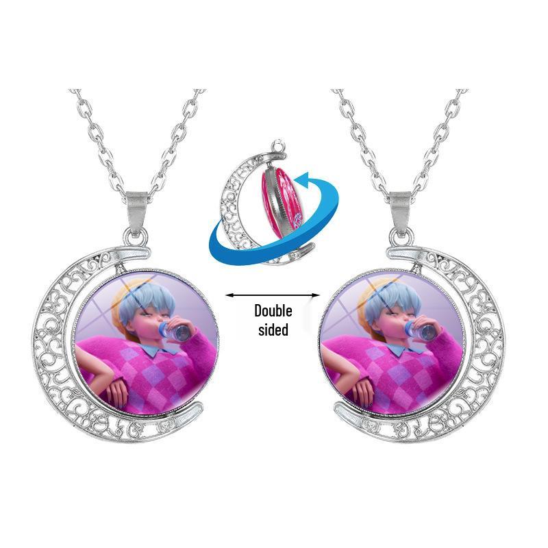 Double-Sided Rotating Moon Pendant Necklace - K-POP Demon Hunter Trio Jewelry