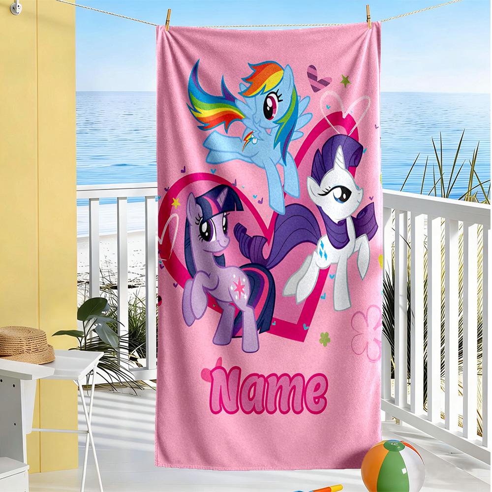 Little Pony Customize Text Beach Towel Soft Durable Quick-Dry Ideal for Travel Outdoor Swim Pool Yoga Surf Camping Hiking Gym Gift Holiday