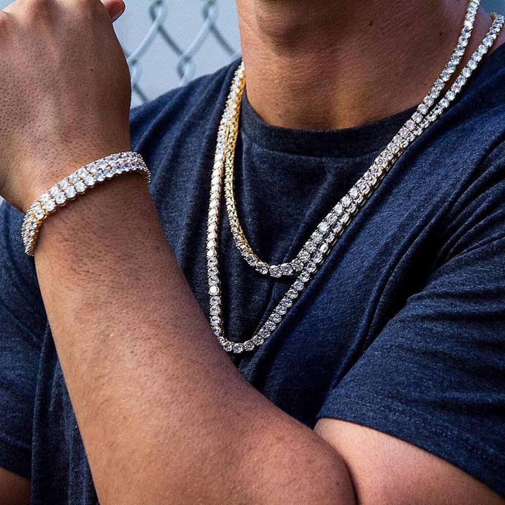 Catena Tennis Hip-Hop 1 Riga Zirconi Cubici Iced Out 3mm 4mm 5mm 6mm 18K Collana Rapper Gioielli di Lusso