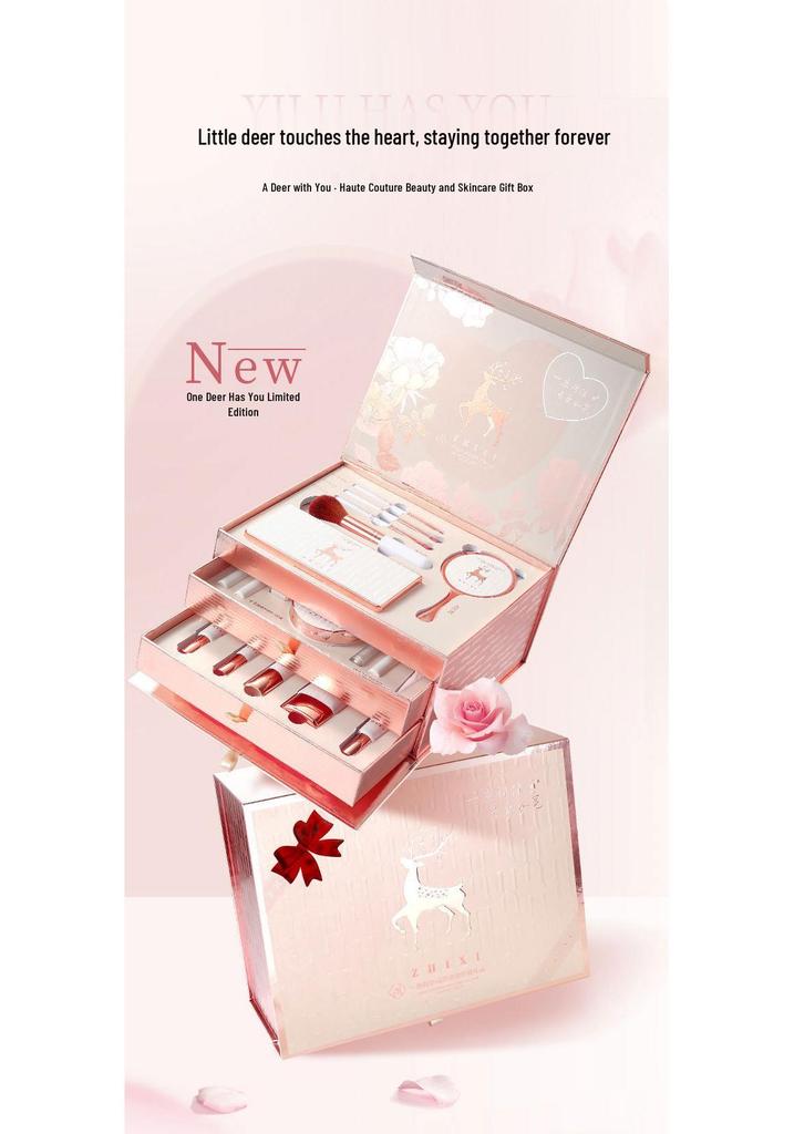 Zhi Xi High-End Hirsch Kosmetik Geschenkset - Valentins- & Geburtstags-Make-up-Kollektion mit Lippenstift
