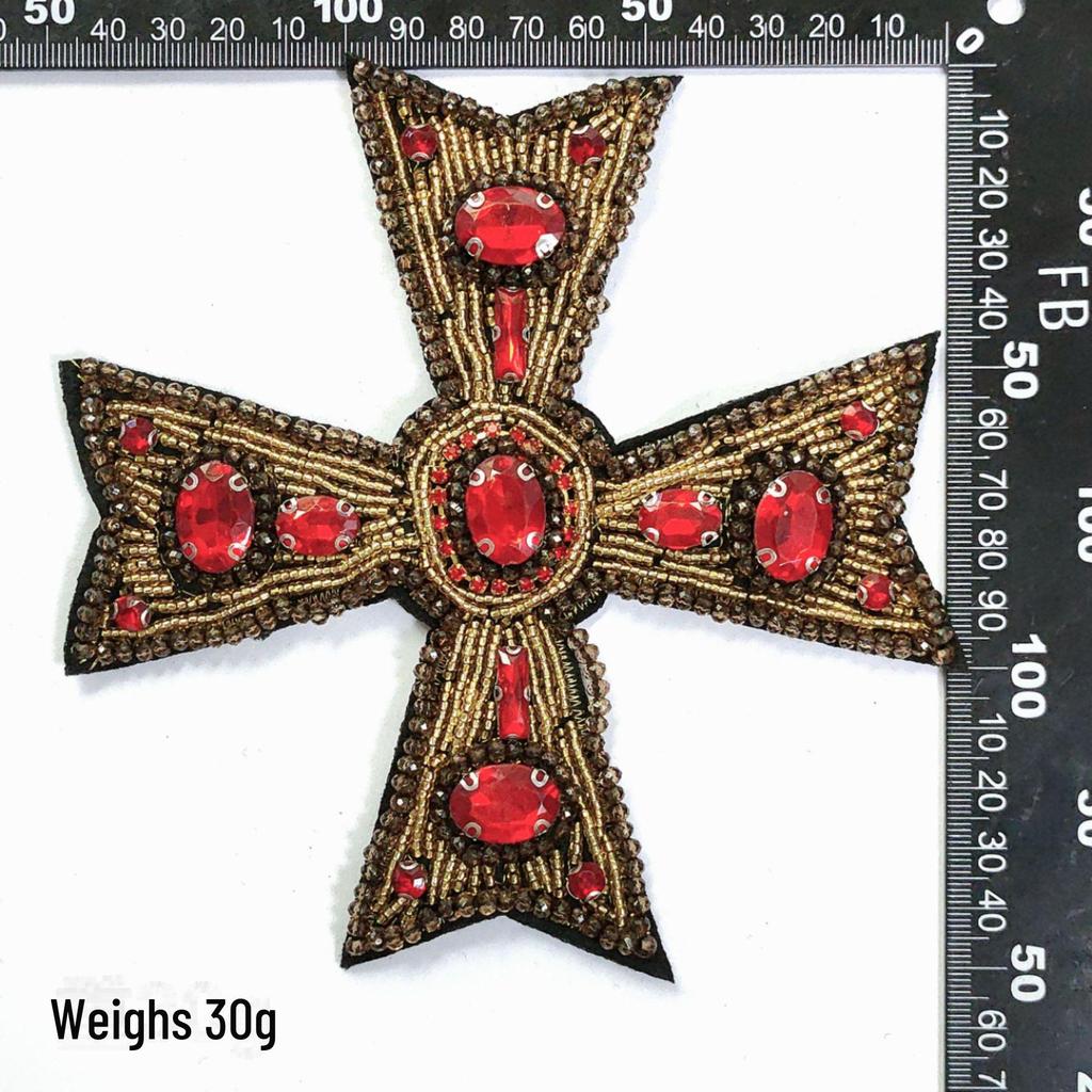 Parche Bordado Grande de Cruz con Pedrería - Accesorio de Ropa DIY Estilo Punk