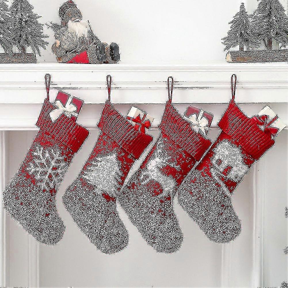 Christmas Decorations, Thick Knit Christmas Socks Gift Bag Santa Snowman Deer Socks 1pcs-red - RIpj