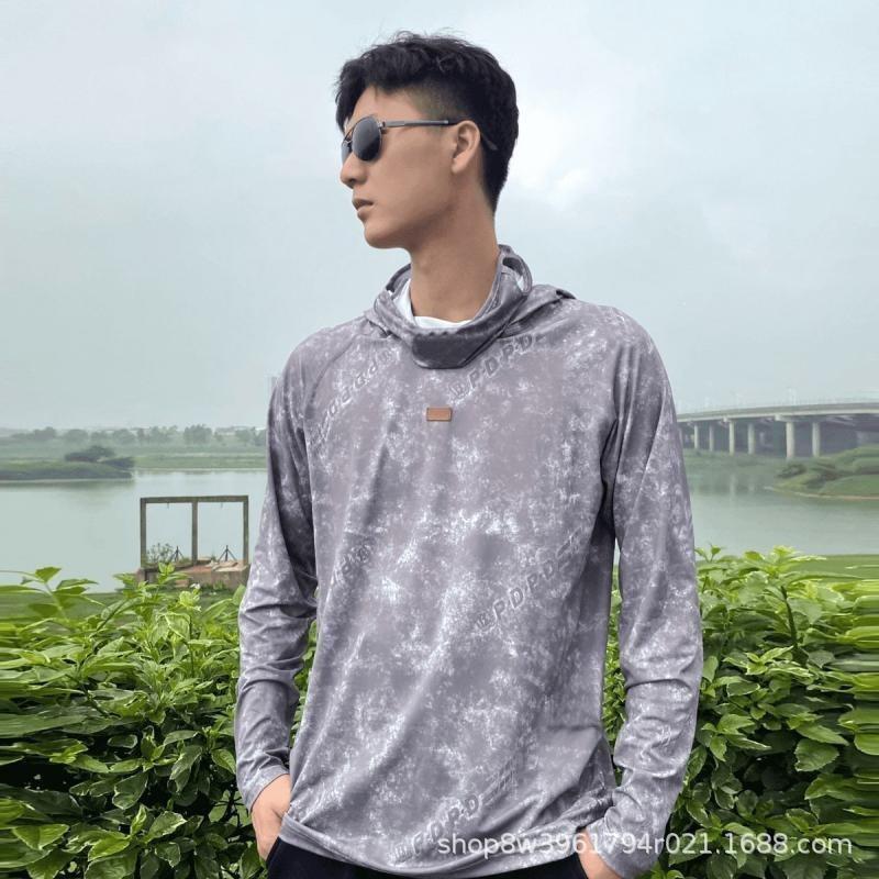 Mens UPF 50 Quick-Dry Fishing Sun Protection Hooded Rash Guard T-Shirt Beach Surfing Outdoor Activities