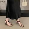 Fashion SUOJIALUN Summer New Brand Women Sandal Shoes Fashion Narrow Band Ladies Elegant Gladiator Shoes Square Low Heel Dress Slides