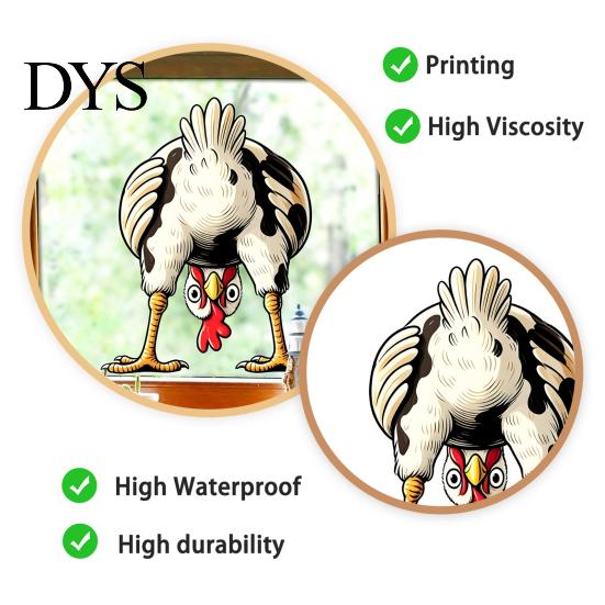 Removable Glass Film Funny Chicken Static Window Cling, Upside Down Rooster Sticker, Outdoor Sunproof Adhesive Waterproof Non-adhesive Decal