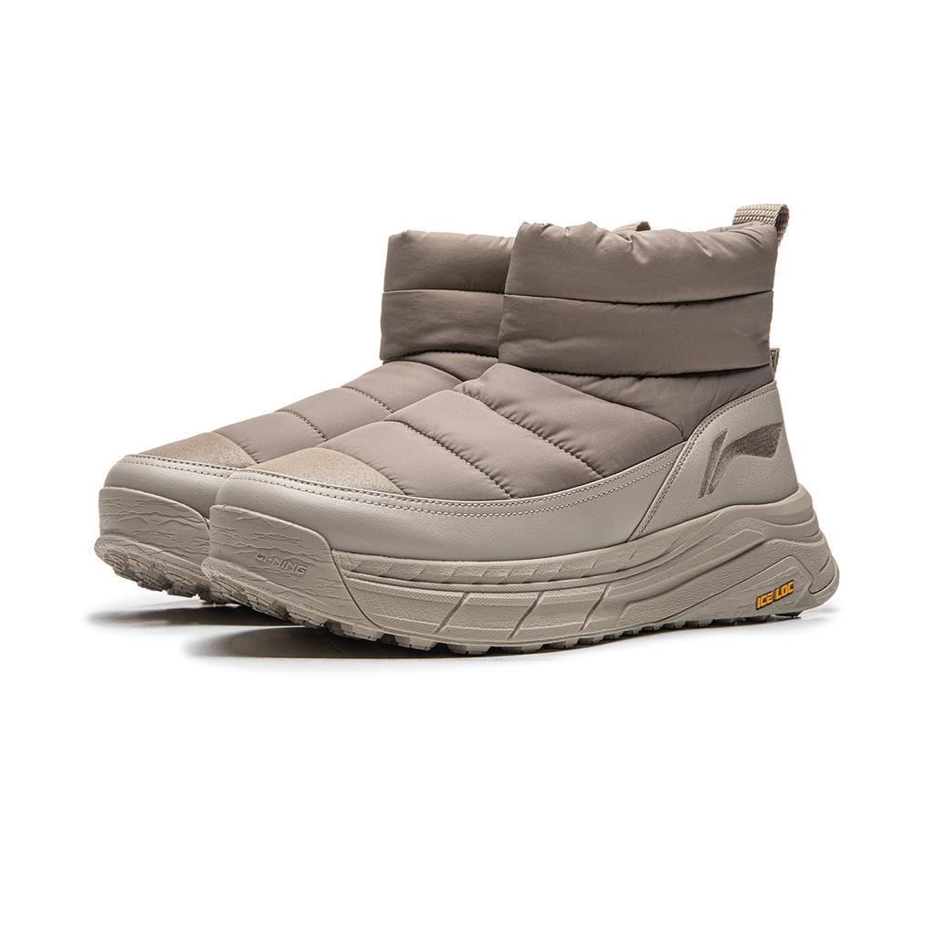 Li Ning Zhong Rong LITE Abrasion Resistant Cushioning Slip Resistant Short Snow Boots Men's Gray Brown AGLV285-2