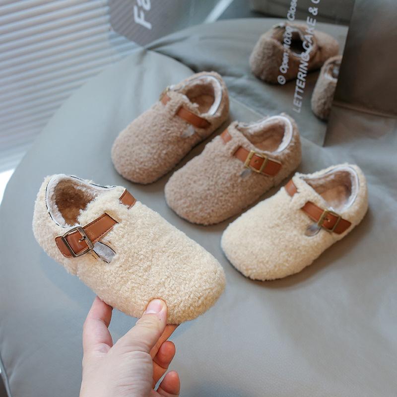 Children Loafers Casual Shoes Boat Shoes Girls Sneakers New Winter Fashion Shallow Furry Shoes Girl Slip on Footwear I09195
