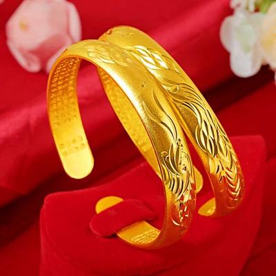 Retro Ethnic Wind Dragon and Phoenix Heart Sutra Open Bracelet Solid Long-lasting Gift