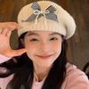 Autumn Winter Knitted Beret Hat Korean Style Women Painter Cap Solid Color Bow Beret Hat  Girls