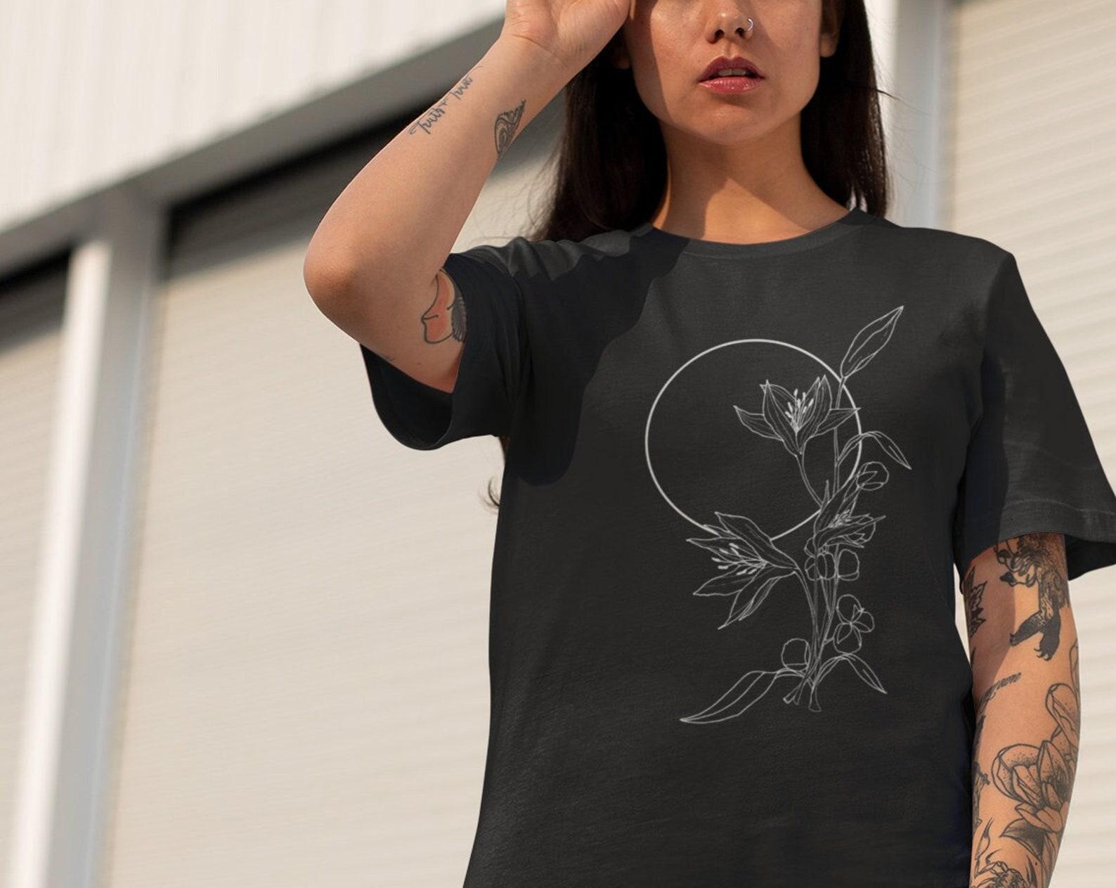 Lily Graphic Tee: Hand-Drawn Floral Design, minimal design, cute goth apparel, S