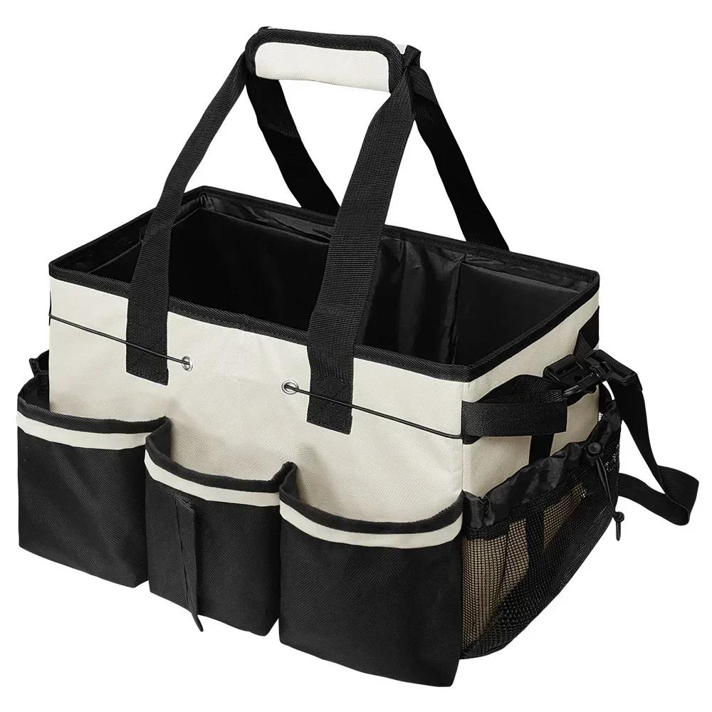1pc Oxford Cloth Tools Storage Bag Foldable Large Capacity Cleaning Toolkit Crossbody Storage Bag With Handle Home Organizer