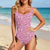 Swimsuit for Women with Floral Print Scoop Neck Adjustable Side Tie Bathing Suit Soft Fabric Swimwear