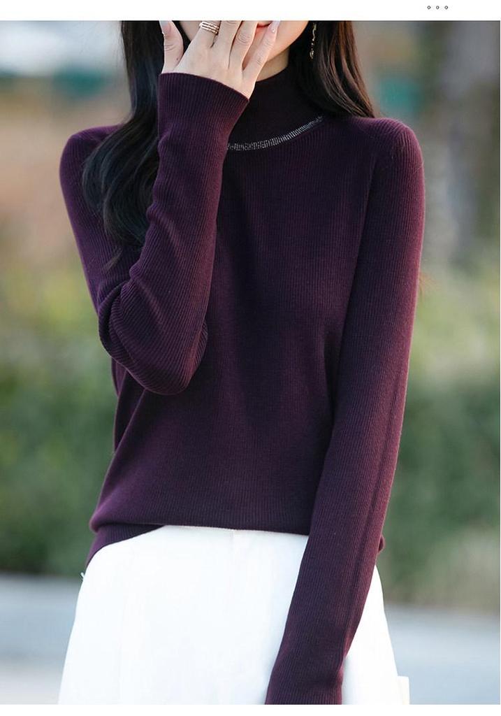 Women's Long Sleeve Slim Fit High Collar Sweater