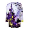 Womens Casual Halloween Print Crewneck Three Quarter Sleeve T Shirt Top Loose Fit Soft Material Comfortable Style
