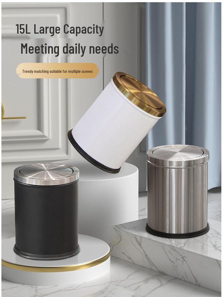 Stainless Steel Swing Lid Trash Can for Home and Kitchen, Light Luxury Design for Bathroom and Living Room.