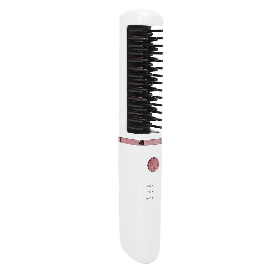 Hair Straightener Brush USB Rechargeable Hair Straightening Curling Brush Pearl White
