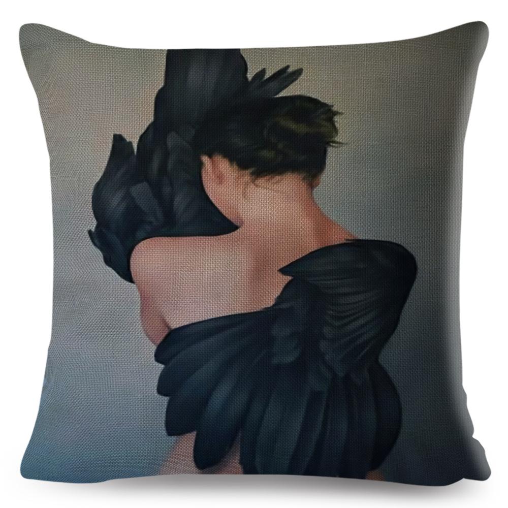 Sexy Flower Feather Women Cushion Cover Decor Harajuku Aesthetics Lady Double Print Pillowcase for Sofa Home Linen Pillow Case