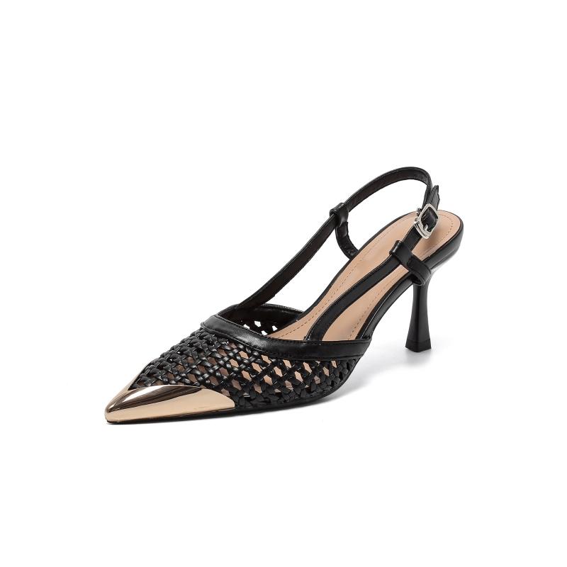 Autumn Style Sexy Fashionable Versatile Edited Mesh Pointed Toe Sandals With Open Back And Metal Buckle
