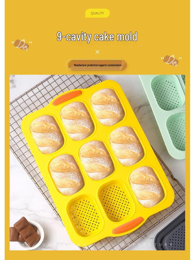 9-Cavity Non-Stick Silicone Oval Baguette Cake Mold for DIY Bread and Baking