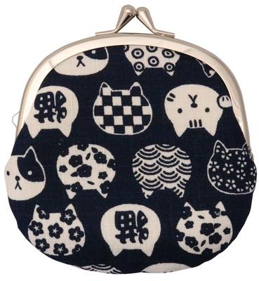 Kyoyu Clasp Purse Wallet with Cat Inches X Navy Blue Japanese-made Pattern, Nyankomon, 3.3 (12 11.5 Cm),