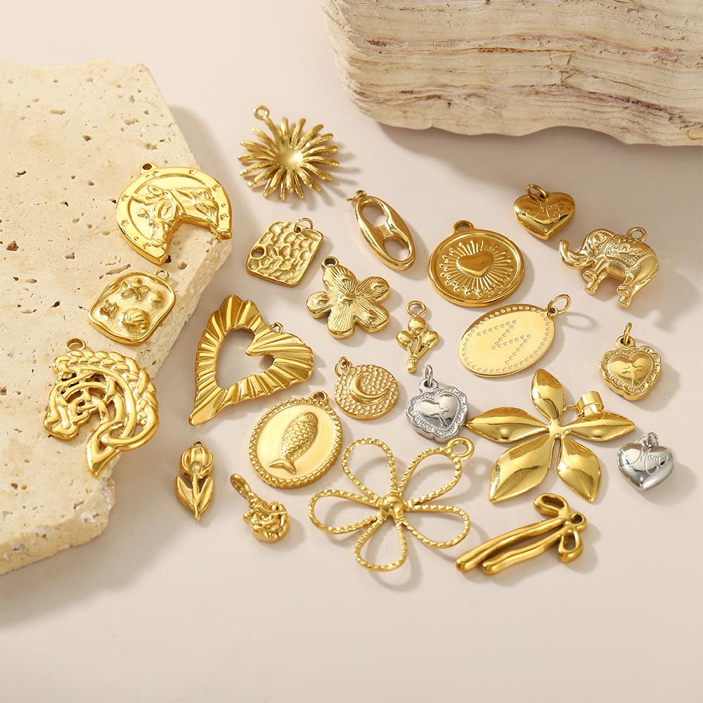 3PCS/LOT CARLIDANA Gold Plated Stainless Steel Charms, Flower Animal Heart Bow Pendants for DIY Necklace Jewelry Making