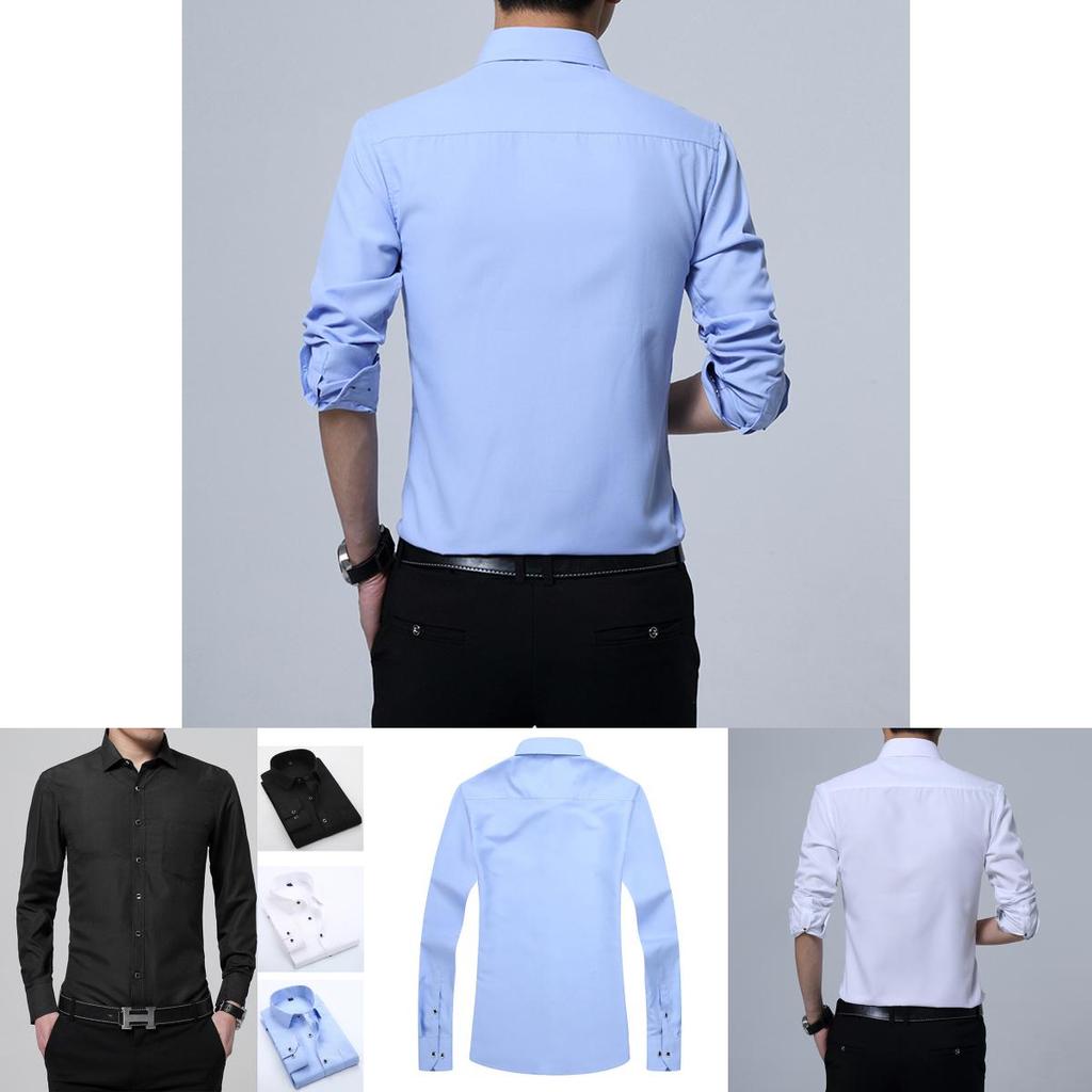 Versatile New Men's Casual Long Sleeve Slim Fit Solid Cotton Dress Shirts