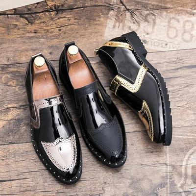 Erkek Loafer'lar Altın Elbise Moda Kanat Uçlarındaki Ayakkabı Kayma Konfor Tekne Ayakkabıları Resmi Deri Balo Blazers Erkekler için Dans Disko Ayakkabıları
