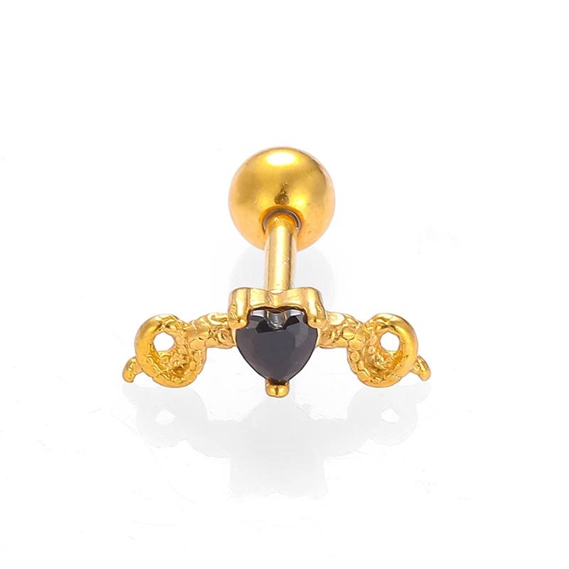 316L Stainless Steel Star & Moon Ear Cartilage Studs - Colorfast Oil Drip Round Ball Spiral Design.