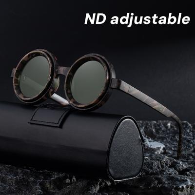 Lunettes de soleil à atténuation réglable ND9 Polarisées Petite monture Ronde Steampunk Homme Réduisant la lumière pour la pêche la conduite UV400