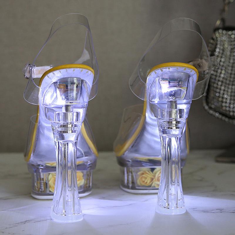 Damensandalen, 14 cm hoher Absatz, sexy transparente Blume, leuchtender Kristall, dicker Absatz, 10365-Serie, 14 cm LFD