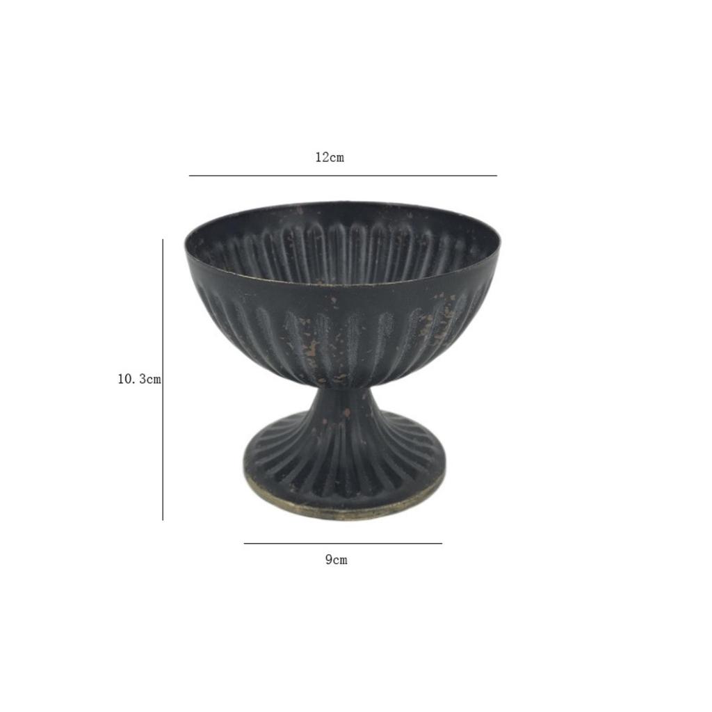 Distressed Metal Pedestal Vase Floral Bowl VintageInfluenced Elevated Stem Flower