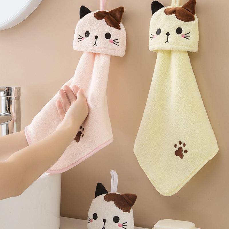 Hanging Hand Towel For Home Use Cartoon Coral Fleece High Absorbency And Softness Hangable Towel Convenient