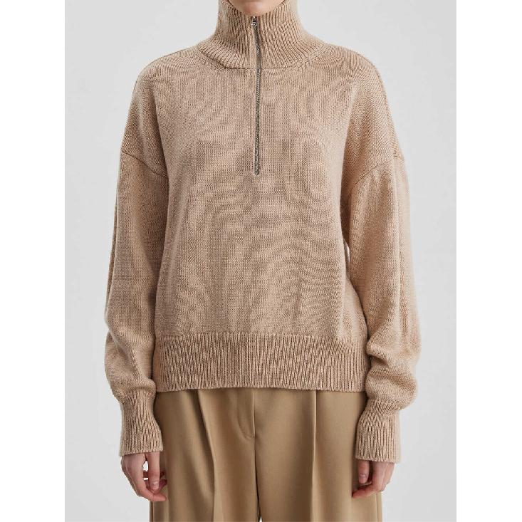 Knitted Lady'S Sweater Stand Collar Drop Shoulder Sleeves Loose Oversized Zippers Fluffy Pullover Autumn Casual Jumper