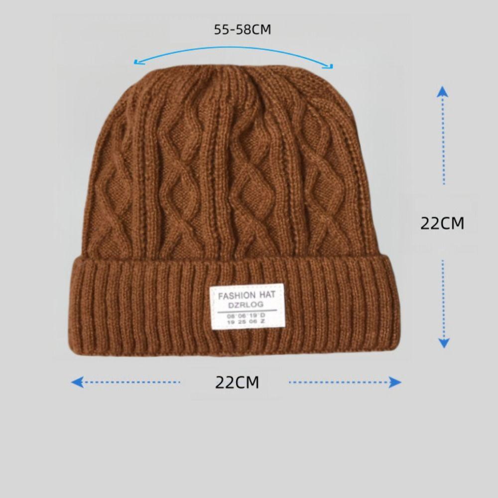Add Fur Lined Winter Hats Solid Color Knitted Hats Casual Beanie Cap Men And Women