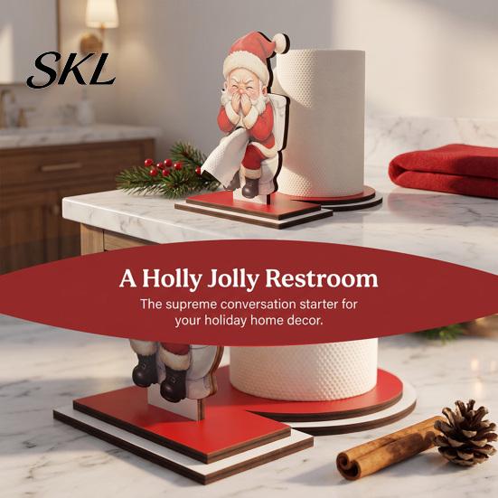 Christmas Gift for Kitchen Paper Towel Holder, Funny Snowman Elf Santa Claus Tissue Decorative Holiday Storage Stand Dispenser, Wooden Standing