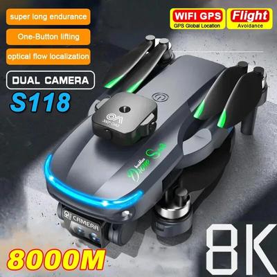 New S118 Brushless Mini Drone GPS 8K Professional HD ESC Three Camera Motor Optical Flow Hovering Obstacle Avoidance Wind Resistant Quadcopter Toy