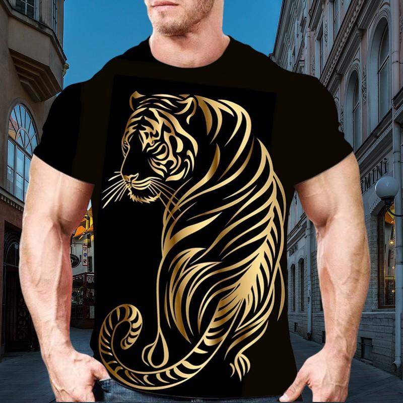 Animal Tiger Totem 3d Printed Tough Guy Style Summer Men's Short-Sleeved T-Shirt Street Trend O Collar Casual Quick-Drying Shirt