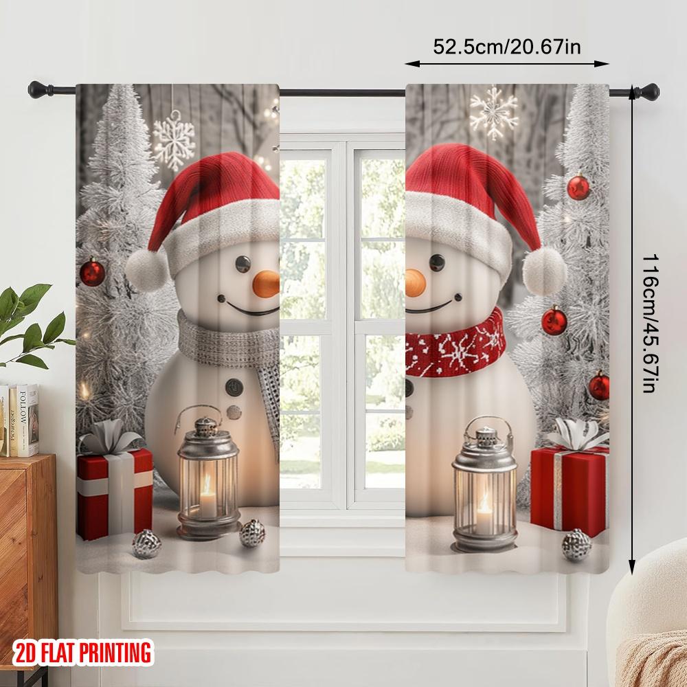2pcs,2D plane printing Curtain Popular Cute Snowmen Christmas Gifts_d (2) Versatile Fabric (without rod) Holiday Ldeal for
