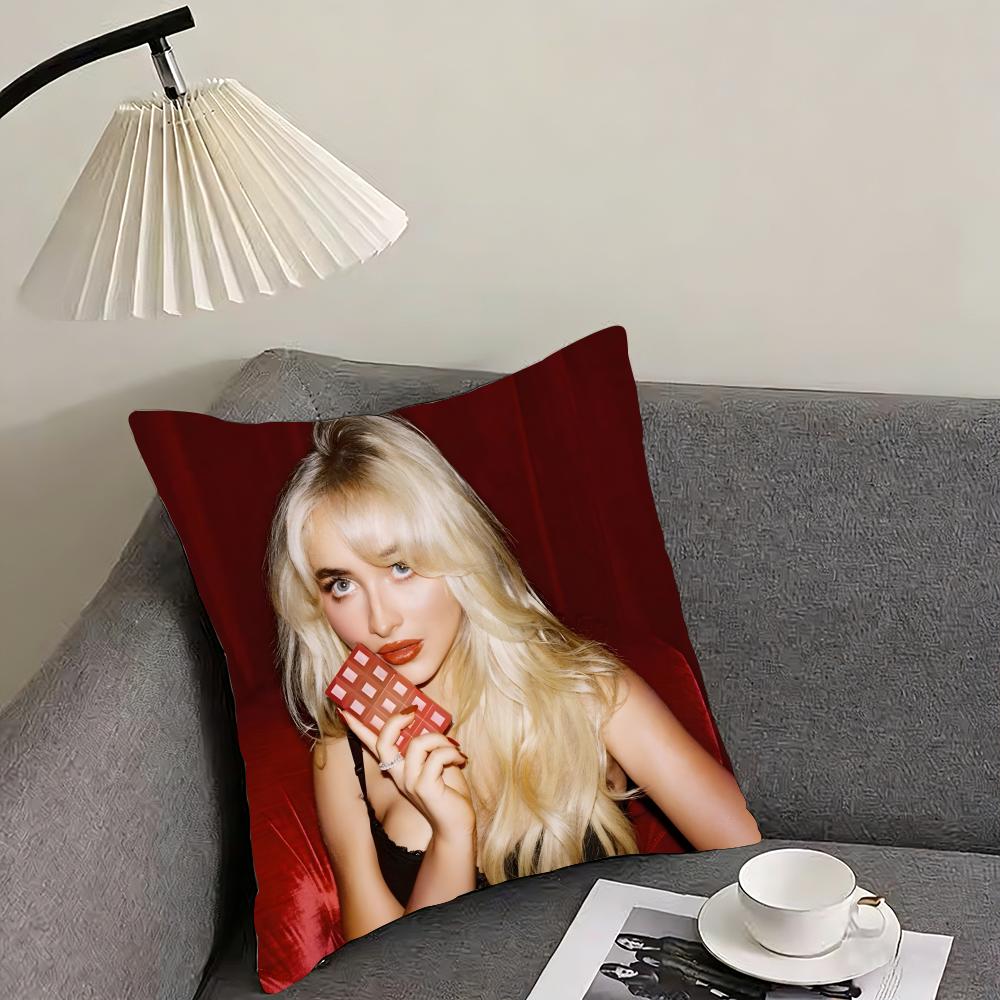 Singer Sabrina Carpenters Cushion Cover Reversible Plush Pillow Cover – For Car, Sofa, Bedroom, Perfect As A Gift.