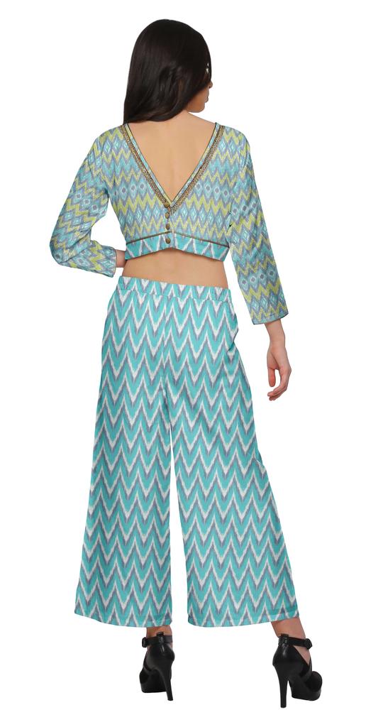 Moomaya Womena    S Crop Top Palazzo Set Printed 2 Piece Outfit Dress Ethnic