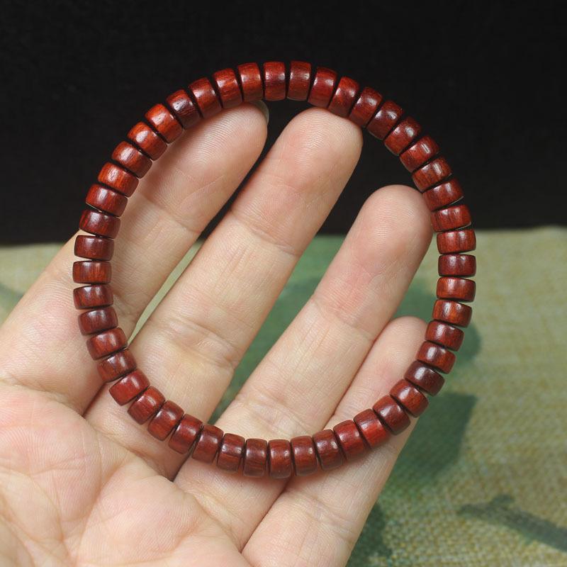 Natural Wood Flat Bead Bracelet, Hand Polished Ethnic Wristband, Unisex Spiritual Jewelry