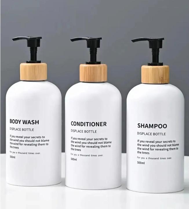 3 Pack 500ml Refillable Dispenser Bottles with Black for Shampoo, Body Wash, Conditioner - Empty Lotion Containers for Bathroom, Salon, Travel