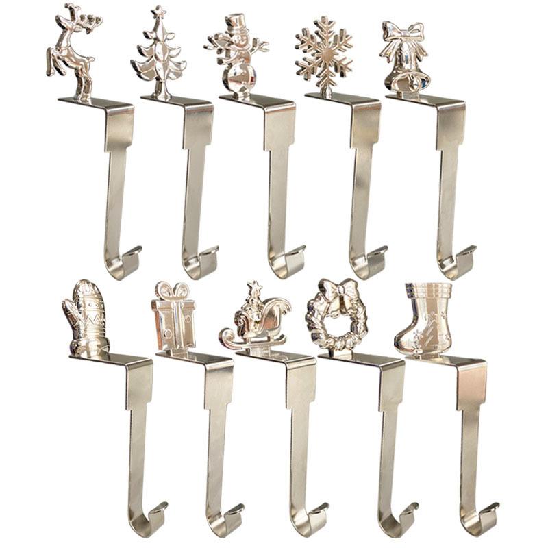 1Pcs Christmas Pendant Snowflake Elk Snowman Tree Shaped Metal Hook For Fireplace Door Cabinet Xmas Party Navidad New Year Decor