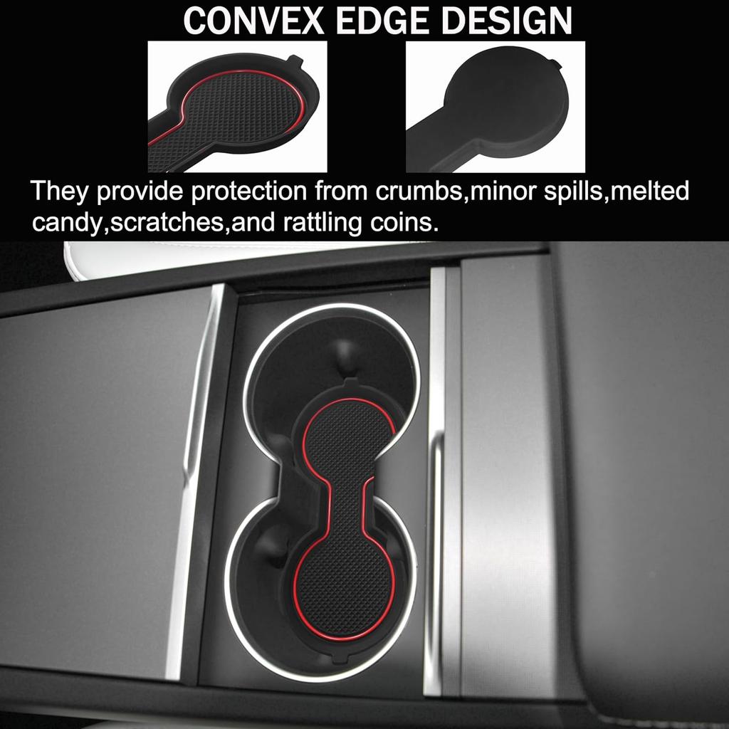 SENSHINE Cup Holder erts Liners for Tesla Model 3 Accessories - for Model Y 2025 -2024 Center Console Cup Holder Coasters Protector Mats Pads 3D