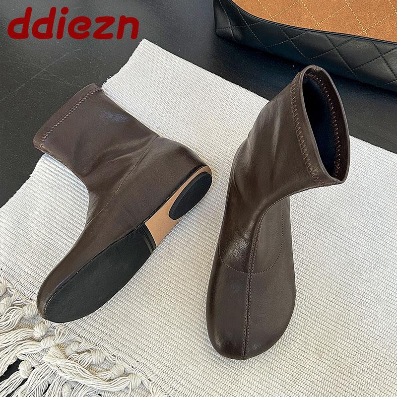 Female Height Increasing Shoes Ladies Modern Short Boots Round Toe Elastic Women Ankle Stretch Boots Slip On Shoes
