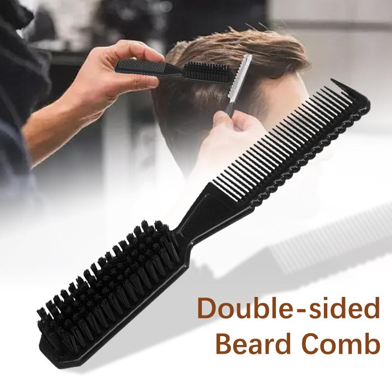 Double-Sided Comb Brush Black Small Beard Styling Brush Professional Shave Beard Brush Barber Vintage Carving Cleaning Brush